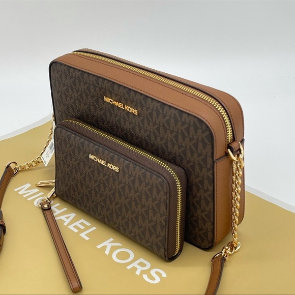 Michael Kors EW Crossbody Bag & Large Flat Mf Phone Case Wallet Leather Brown - Picture 7 of 13